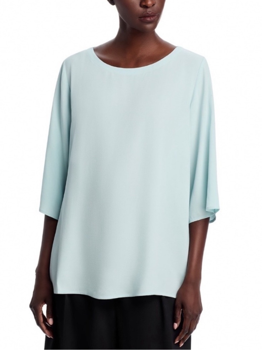 Eileen Fisher - Ballet Neck Top 100% Silk Georgette Crepe - Picture 1 of 5